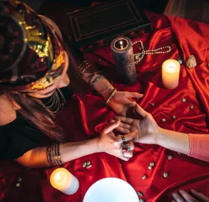 Palm reading session with candles